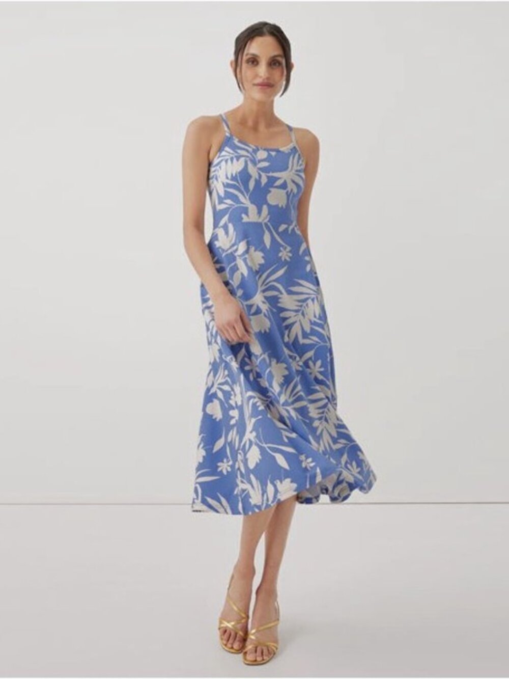 Pact Tropical Palm Wedgewood Fit & Flare Midi Dress